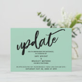 手書き延期結婚された薄い緑のカード 招待状 (スタンド正面)