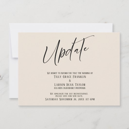 手書き延期結婚の更新クリームカード 招待状 (正面)