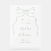 手書き弓の白と緑結婚の歓迎 アクリルサイン (正面)