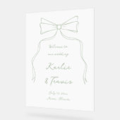 手書き弓の白と緑結婚の歓迎 アクリルサイン (傾斜)