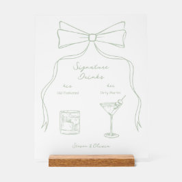 手書き弓グリーンシグネチャードリンク結婚ズ アクリルサイン