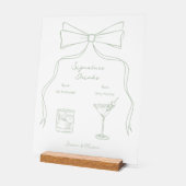 手書き弓グリーンシグネチャードリンク結婚ズ アクリルサイン (傾斜)