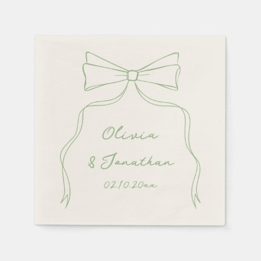 手書き弓(白と緑結婚) スタンダードカクテルナプキン (正面)
