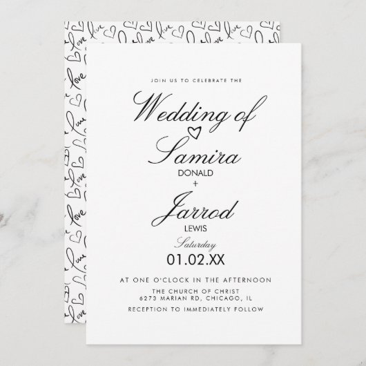 手書き愛とハートドードル結婚ズ 招待状 (正面/裏面)