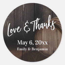 手書き愛と感謝してい茶色の木製バレル ラウンドシール