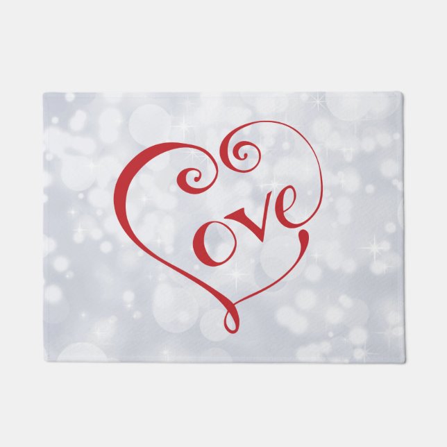 手書き愛のハート（赤） ドアマット (正面)