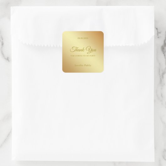 手書き感謝の意を表すゴールドエレガントテンプレート スクエアシール (バッグ)