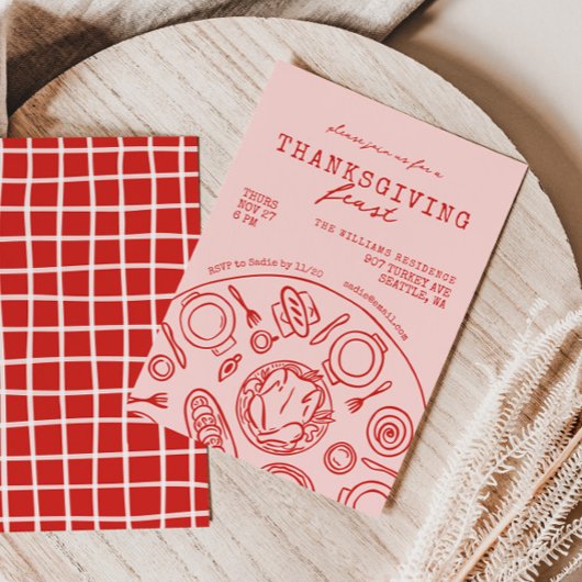 手書き感謝祭ディナースクライブル招待状 招待状