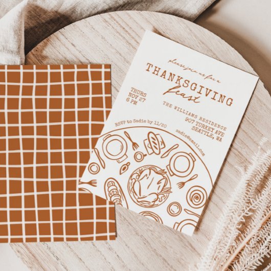 手書き感謝祭ディナースクライブル招待状 招待状