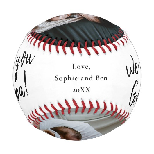 手書き我々は愛のおじいちゃん2写真コラージュ 野球ボール (裏面)