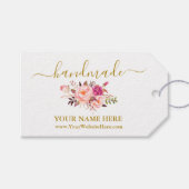 手書き手作り水彩桃色フローラ金ゴールド ギフトタグ (正面(横))