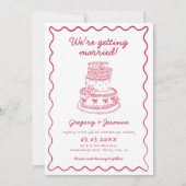 手書き手書きお洒落レッド結婚ズ 招待状 (正面)