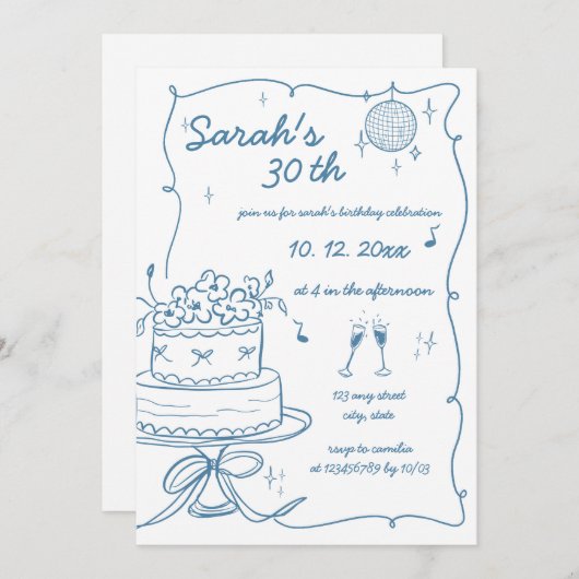 手書き手書き落書き誕生日 招待状 (正面/裏面)