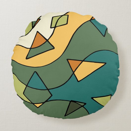 手書き抽象芸術ヴィンテージデザイン ラウンドクッション (正面)