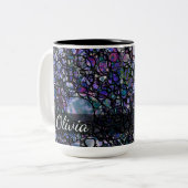 手書き抽象芸術円、青、紫、黒 ツートーンマグカップ (正面左)