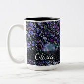 手書き抽象芸術円、青、紫、黒 ツートーンマグカップ (左)