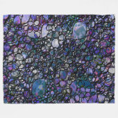 手書き抽象芸術円、青、紫、黒 フリースブランケット (正面(横))