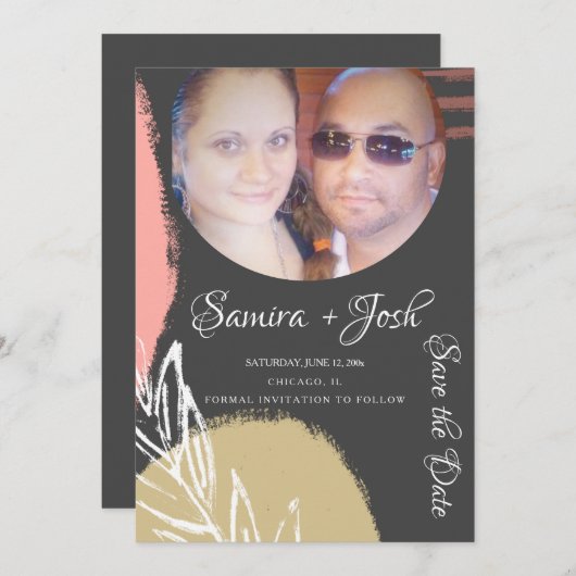 手書き抽象芸術植物灰色の保存日付I 招待状 (正面/裏面)