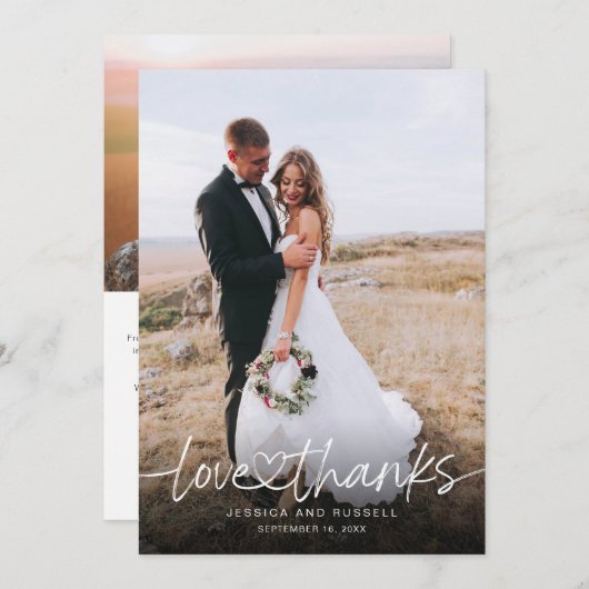 手書き文字とハート写真結婚付き サンキューカード (正面/裏面)