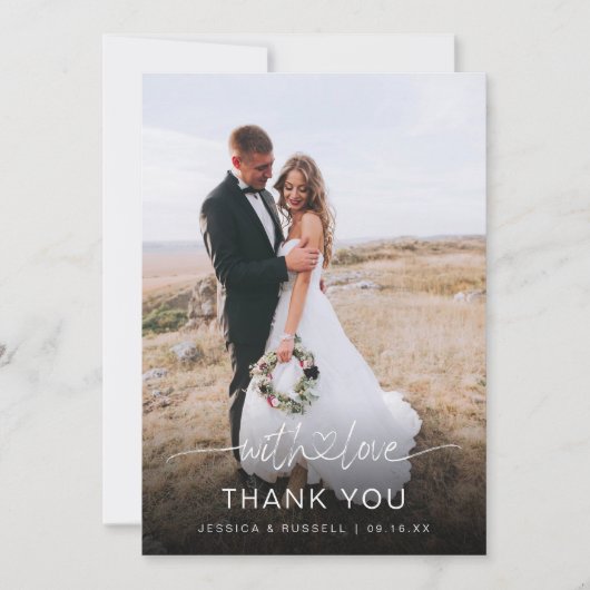 手書き文字とハート写真結婚付き サンキューカード (正面)