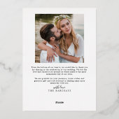 手書き文字のカード結婚ありがとう 箔招待状 (裏面)