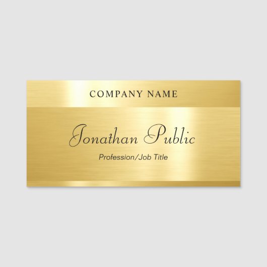 手書き文字のグラマーなエレガント金ゴールド 名札 (正面)
