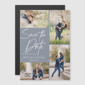 手書き文字のコラージュ日付のほこりっぽい青を保存 (正面/裏面)