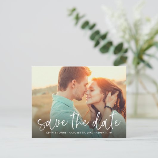 手書き文字のフォトオーバーレイ日付の保存 案内ポストカード (スタンド正面)