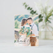 手書き文字の写真結婚の感謝 ポストカード (スタンド正面)