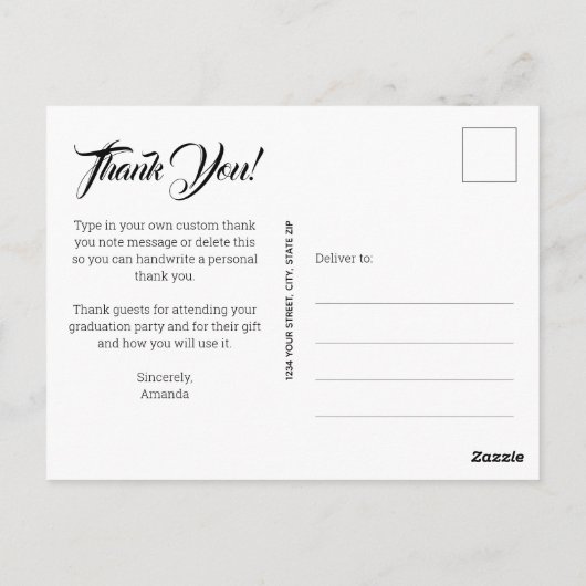 手書き文字の写真 卒業式のお礼 ポストカード (裏面)