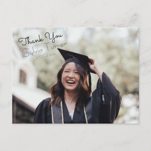 手書き文字の卒業感謝メッセージ ポストカード (正面)