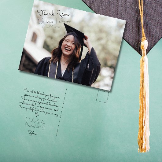 手書き文字の卒業感謝メッセージ ポストカード