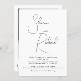 手書き文字の白黒の写真結婚の種類 招待状