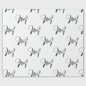 手書き文字の白黒の名モノグラムの前 ラッピングペーパー (フラット)