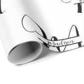 手書き文字の白黒の名モノグラムの前 ラッピングペーパー (ロールコーナー)