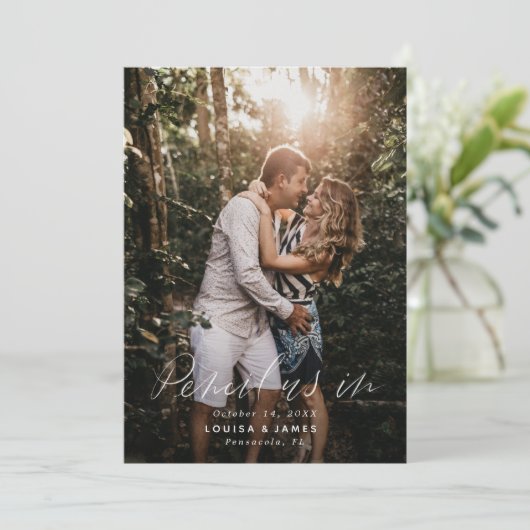 手書き文字の縦写真日付の保存 招待状 (スタンド正面)