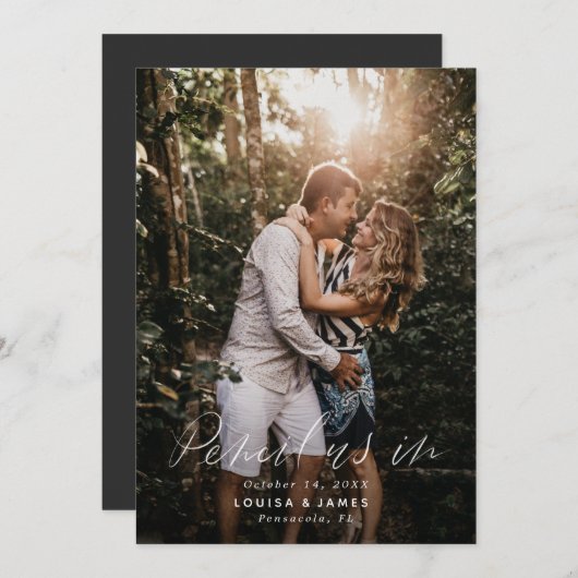 手書き文字の縦写真日付の保存 招待状 (正面/裏面)