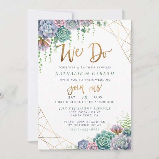 手書き文字のScript & Succulentの「We Do 結婚」 招待状 (正面)