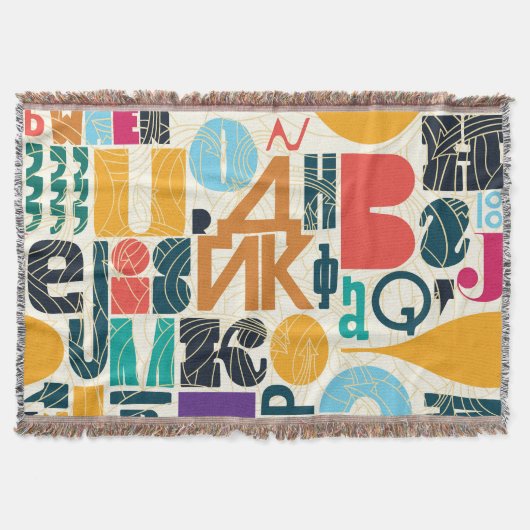 手書き文字：ヴィンテージシームレスデザイン。 スローブランケット (正面)