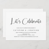 手書き文字、黒文字、婚約パーティ 招待状 (正面/裏面)