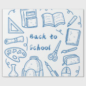 手書き新学期ドードルブルー ラッピングペーパー (フラット)