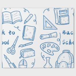 手書き新学期ドードルブルー ラッピングペーパー