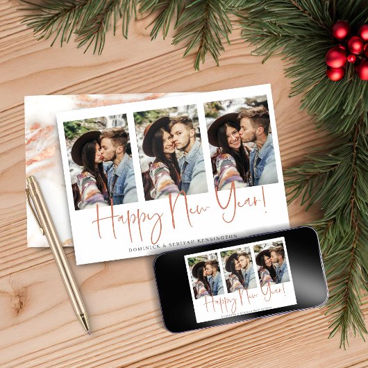 手書き新年の銅バラ金ゴールド大理石 シーズンカード