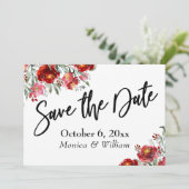 手書き日付を保存バーガンディ赤い花 セーブザデート (スタンド正面)