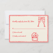 手書き明るいヴィンテージユニーク予測できな結婚の 出欠カード (正面)
