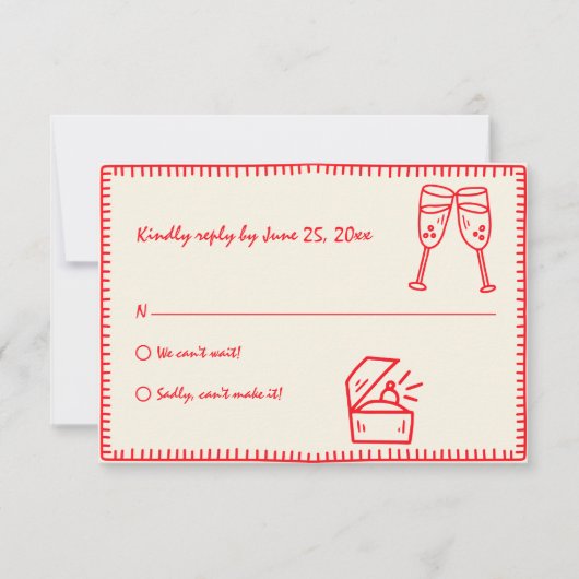 手書き明るいヴィンテージユニーク予測できな結婚の 出欠カード (正面)