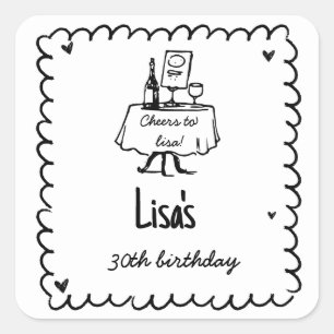 手書き書きカクテル30th, 40th誕生日 スクエアシール