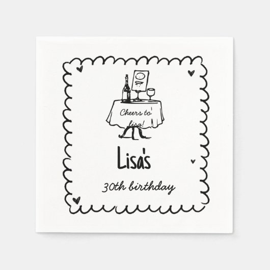 手書き書きカクテル30th, 40th誕生日 スタンダードカクテルナプキン (正面)