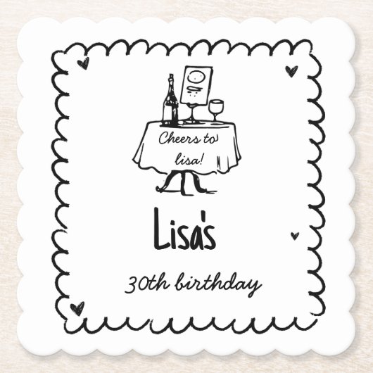 手書き書きカクテル30th, 40th誕生日 ペーパーコースター (正面)