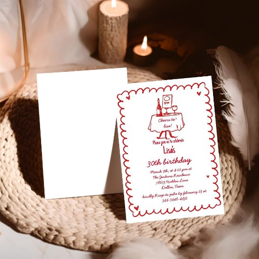 手書き書きカクテル30th, 40th誕生日 招待状